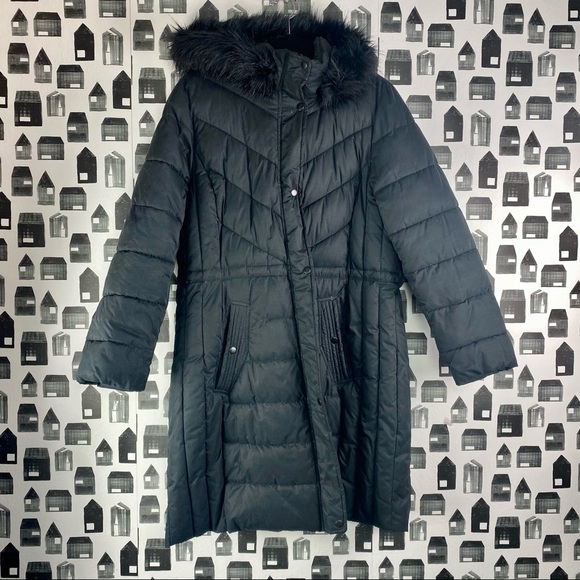 A New Day Women’s Black Fur Hood Maxi Puffer Coat